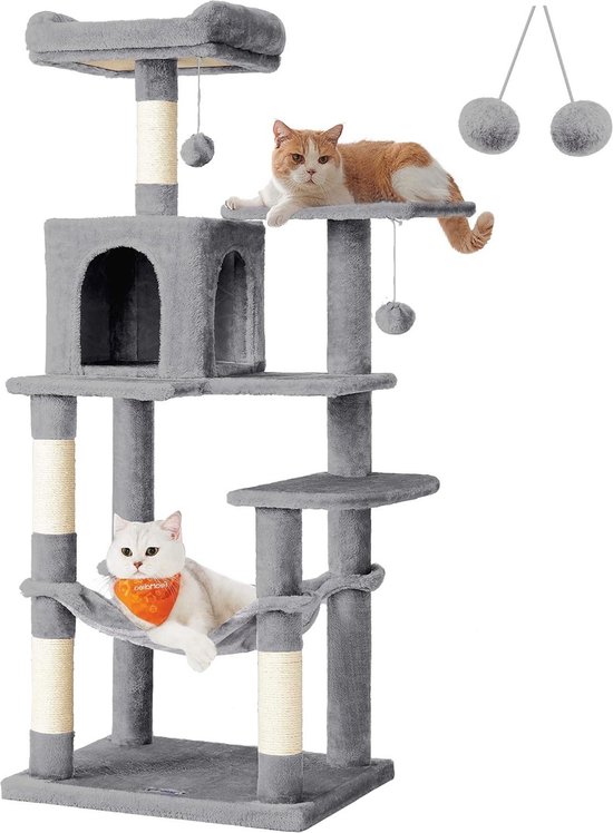 FEANDREA Krabpaal, Kattenboom 143 Cm, 2 Gezellige Uitkijkplateaus Beige Pct15be 652058073 FEANDREA Krabpaal, Kattenboom 143 Cm, 2 Gezellige Uitkijkplateaus Beige Pct15be 652058073