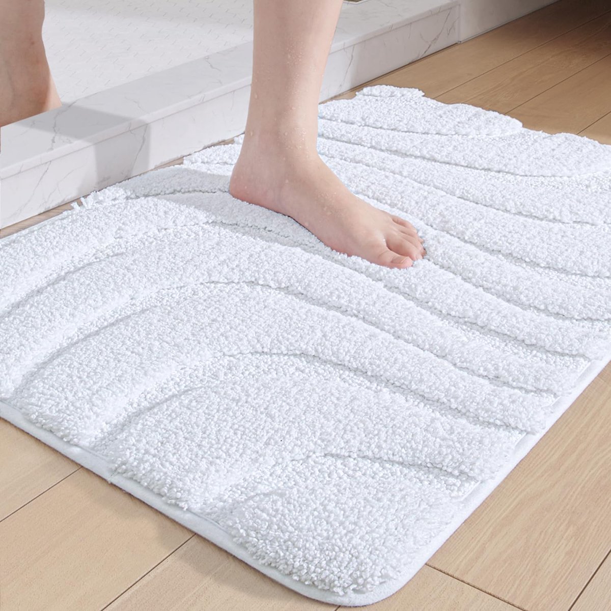 LifeStages® Badmat, antislip, 60 x 110 cm, zachte microvezel-badmat, waterabsorberende badkamertapijt, machinewasbaar, badmat voor bad, douche en badkamer, wit