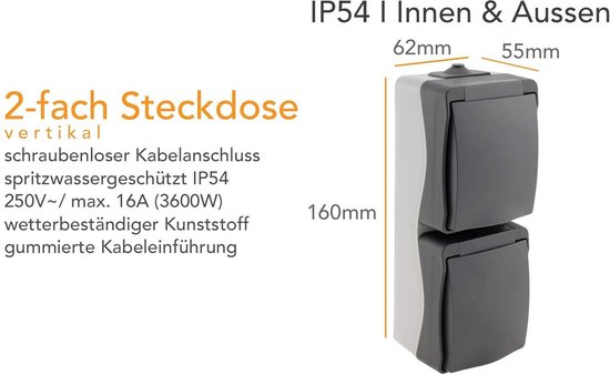 Opbouw wandcontactdoos voor natte ruimtes met beschermklep IP54