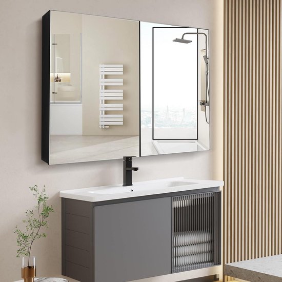 Miroir Toilette Noir Avec Rangement – Meuble Pharmacie Mural 30x15 Pouces