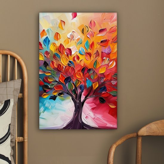 Peinture sur toile 60x90 cm - Décoration murale Arbre - Arbre de vie - Coloré - Abstrait - Décoration murale murale salon - Décoration chambre - Accessoires de chambre - Peintures