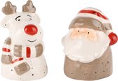 Dekoratief | Duo peper/zout 'Santa/Rudolf', grijs/wit, keramiek, 11x10x8cm | A245767