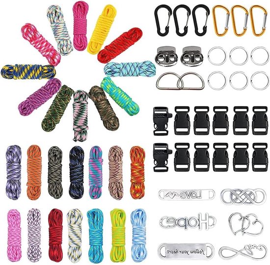 15 Stück Paracord Set, 5 Stück x 33ft/10m Paracord Armband, 4mm Paracord 7 Kern Strängen Nylon