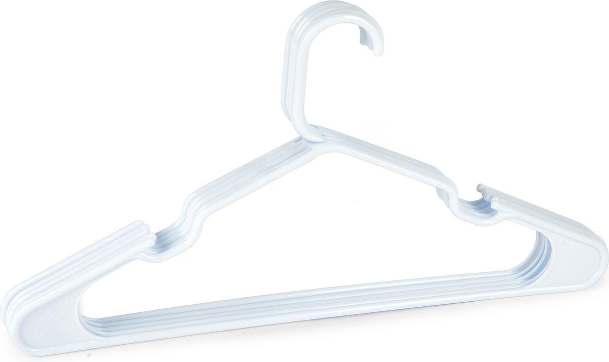 Plasticforte Kledinghangers - 5x stuks - wit- kunststof - 42 x 23 cm - kledingkast/kleerhangers