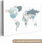 Wereldkaart avec pays aux couleurs pastel avec des bordures floues sur fond blanc 120x80 cm
