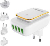 Bol.com Reisadapter met Nachtlampje en 4 USB-Poorten - Stopcontactadapter voor 220 Landen Duitsland Engeland Europa VK VS Australië aanbieding