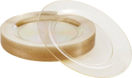 MATANA 120 Herbruikbare Hard Plastic Borden met Gouden Glitters (2 Maten) - Kunststof Bordjes voor Bruiloften, Verjaardagen, Doopfeesten, Kerstmis en Feesten