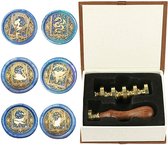 Starry Animal Wax Seal Stempel Set - Retro Vintage Draak Zeemeermin Zwaan Kolibrie Kat Walvis - 6 Verwijderbare Messing Hoofden - 1 Houten Handvat - Sealing Wax Kit by ANBOSE