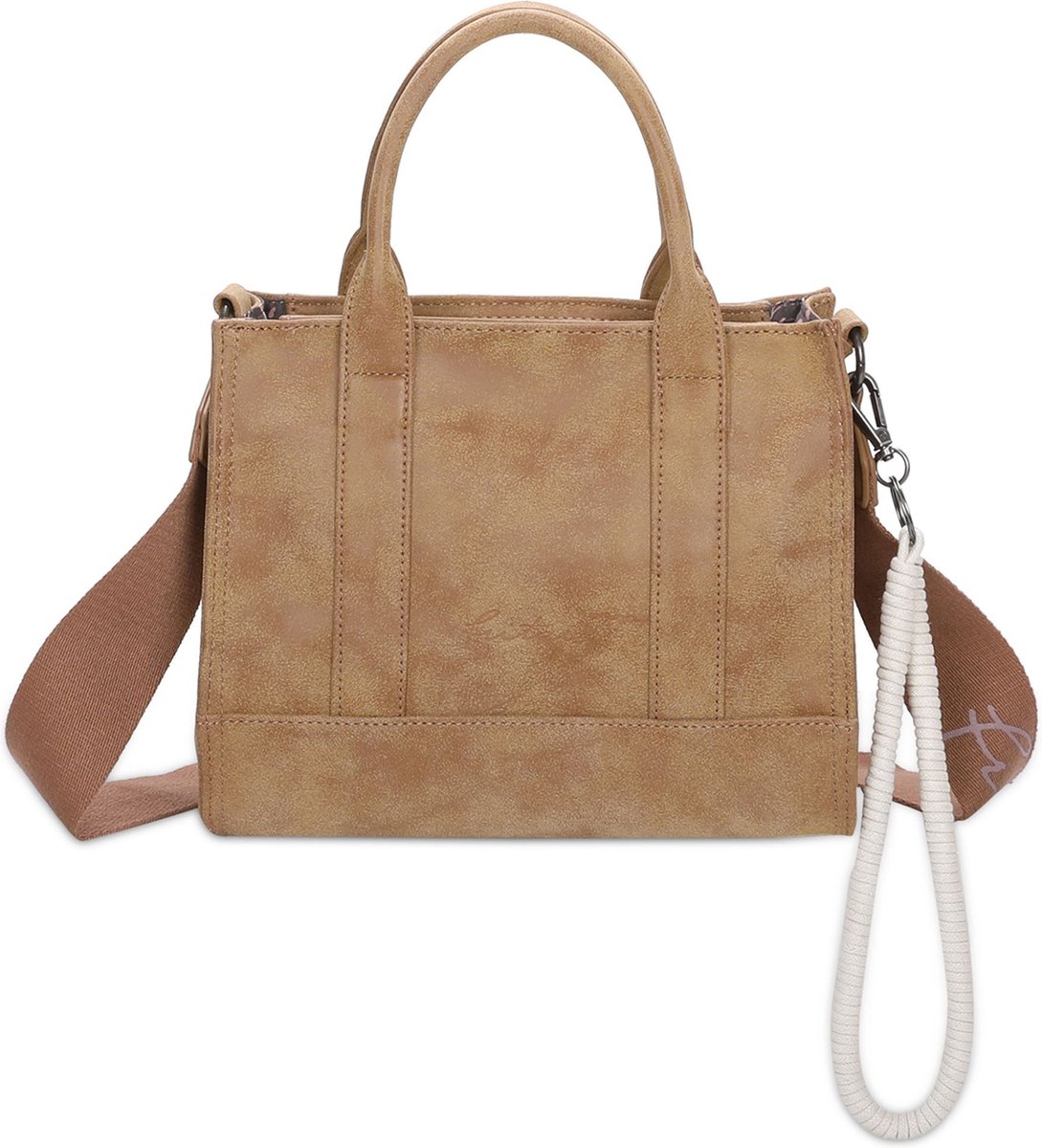 Fritzi aus Preußen Schoudertas Handtas Fritzi SquareN Vintage Crossbody Bag Cracker Lichtbruin