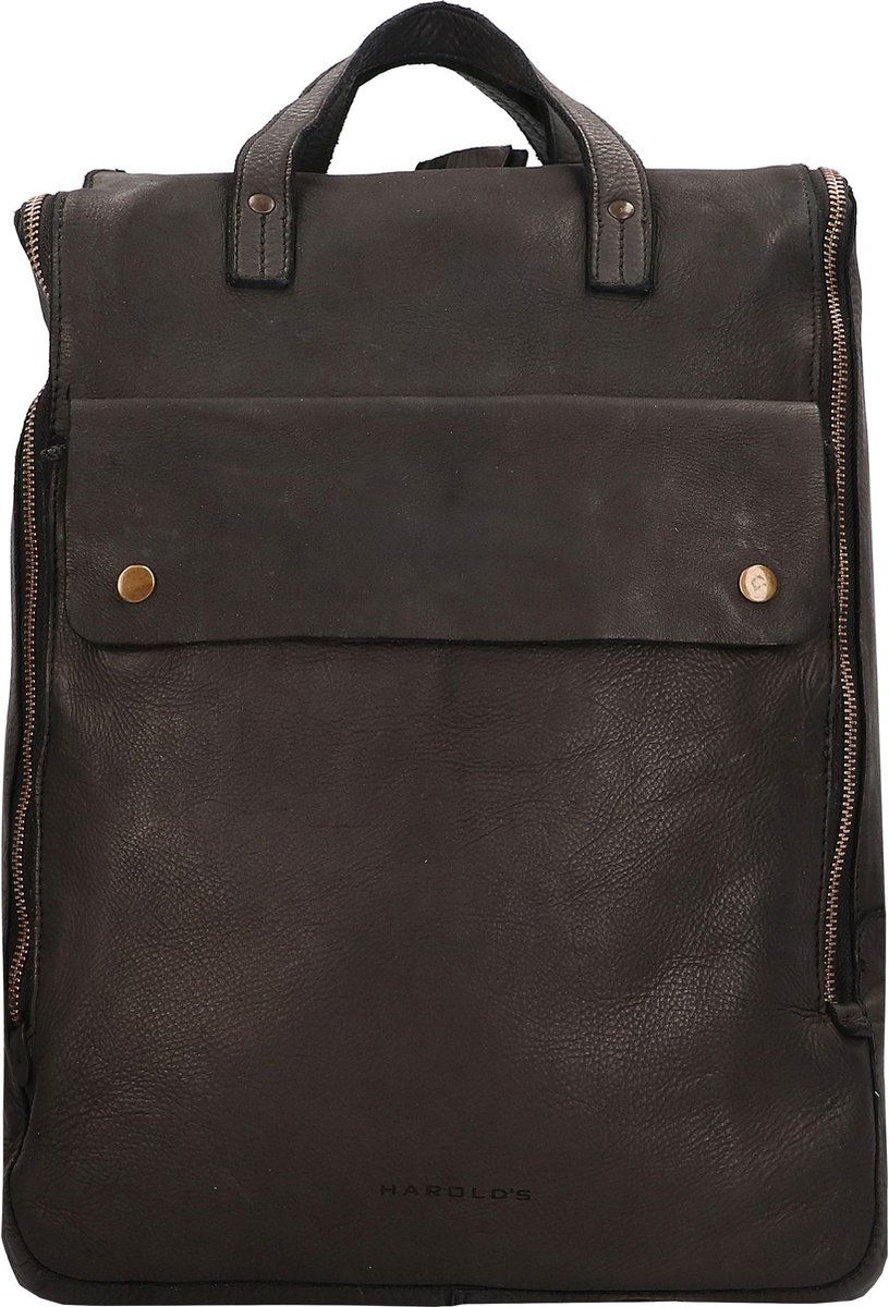 HAROLD'S Leren Laptop rugzak Rugzak met laptopvak Submarine Notebook Backpack Black Zwart