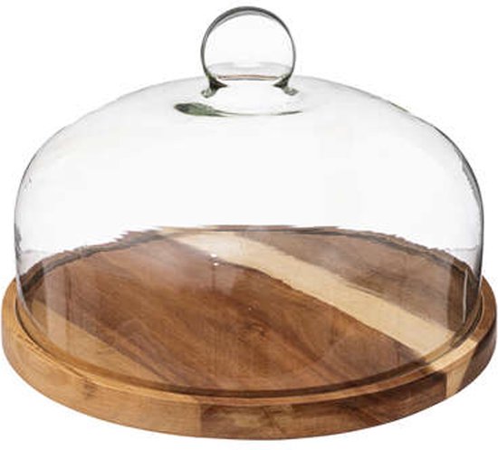 Plateau Secret de Gourmet avec coupole en verre - bois d'acacia - 30 cm - planche de service/planche à fromage/plateau à gâteaux - rond