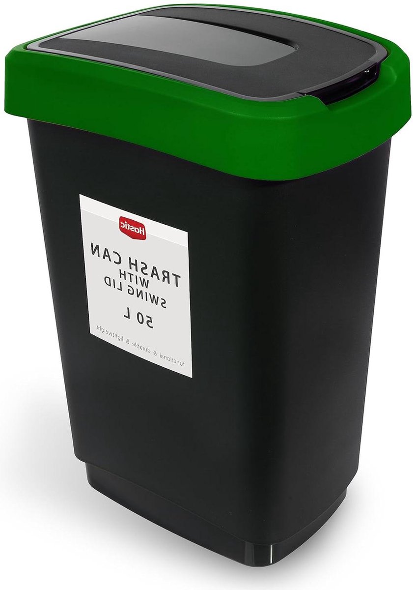 Vuilnisbak met kanteldeksel 50 liter - Afvalemmer plastic - Prullenmand met deksel