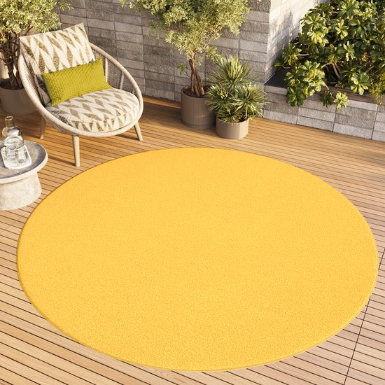 Tapiso Mono Tapis Rond Jaune à Poils Courts Tapis Uni Taille - 160x160