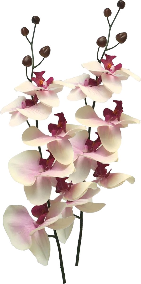 Bellatio Design Kunstbloem Orchidee Milan - 3x - wit/roze - 78 cm - losse steel - kunst zijdebloem Lichtroze
