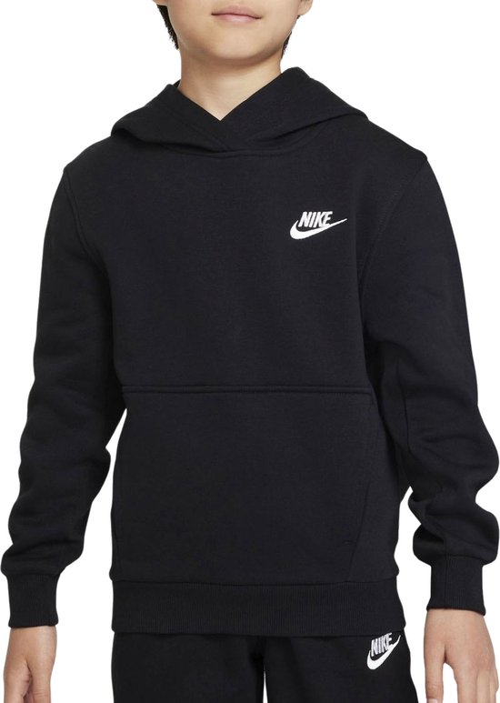Sweat à capuche Nike noir avec logo Nike blanc sur la poitrine, capuche et poche kangourou.