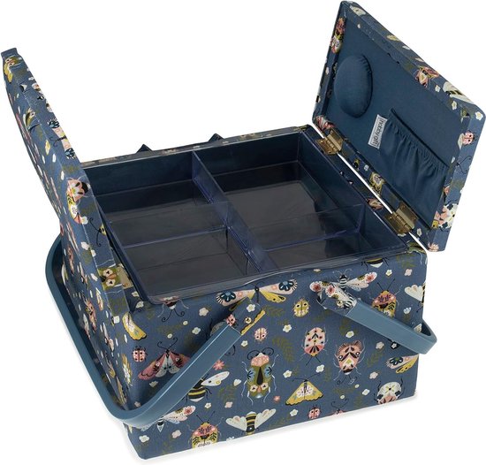 Hobby Gift Exclusieve grote naaidoos met twee deksels, knutseldoos, accessoirelade, speldenkussen, PVC-handgrepen, 25 x 25 x 17 cm, grijze stippen Hobby Gift Exclusieve grote naaidoos met twee deksels, knutseldoos, accessoirelade, speldenkussen, PVC-handgrepen, 25 x 25 x 17 cm, grijze stippen