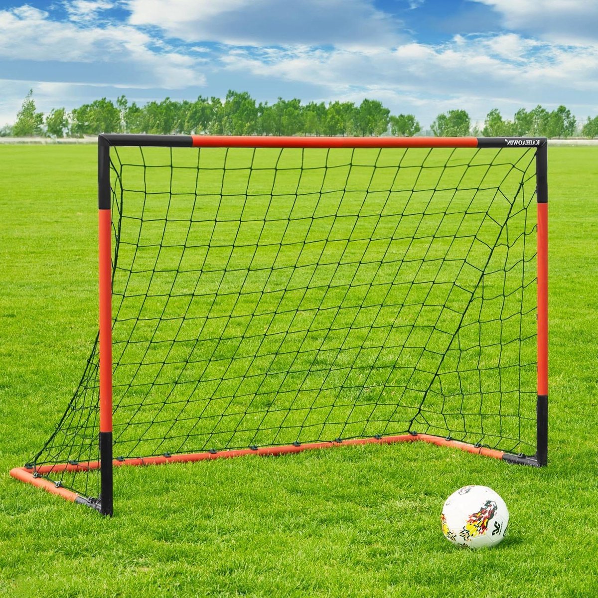 Voetbaldoeltjes set van 2 - 6'x4' 3'x2.5' 8'x6' Stalen Frame All Weather Net Snelle Montage Trainings Doelen voor Achtertuin Indoor Outdoor Heavy Duty Metalen Voetbal Doelen Voetbaldoeltjes set van 2