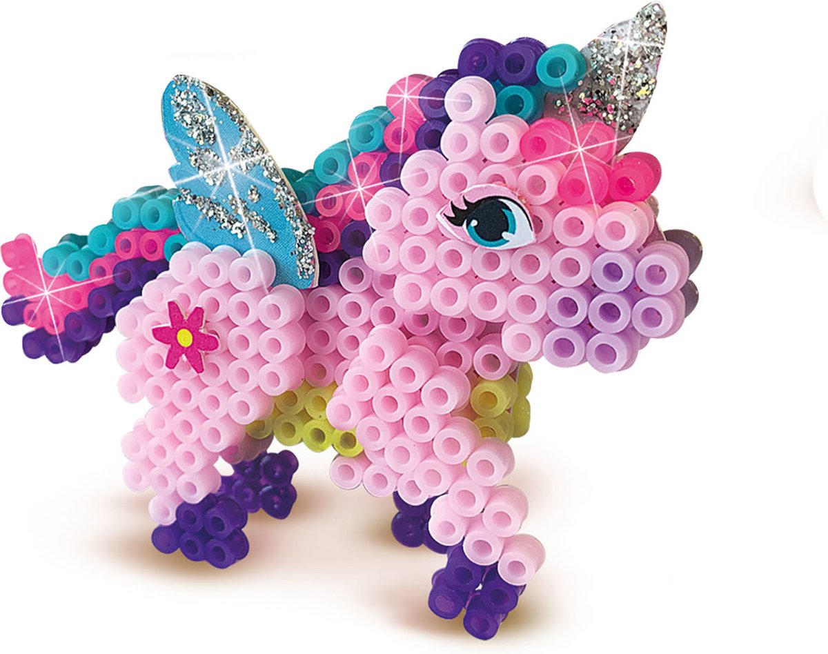 SES Creative - Beedz - Unicorn - 1800 Strijkkralen met Grondplaten, Glitters en Strijkvellen - Vanaf 5 Jaar — afbeelding 4