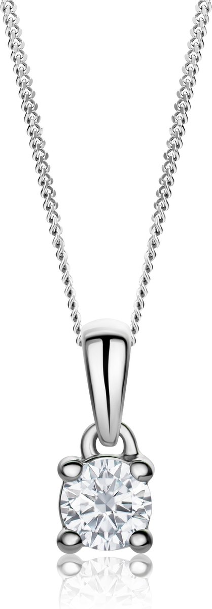 Miore Pure Collier Ketting - Gemaakt van 14 Karaat Goud - Met Diamanten - Handgemaakte Sieraden - Met Hanger - Elegante Dames Sieraden - 45 cm