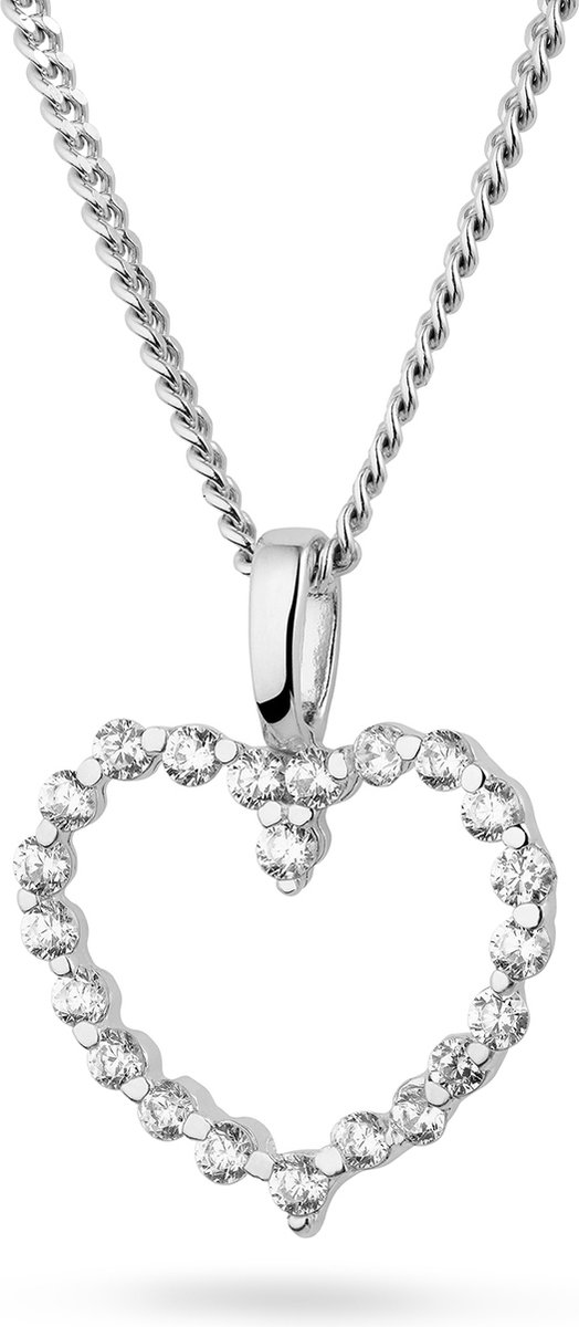 Miore Pure Collier Ketting Dames - 9 Karaat - Zilverkleurig - Met Zirkonen - Met Hanger - 45 cm