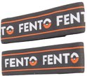 Twee FENTO elastieken op een donkergrijze ondergrond met oranje strepen en witte FENTO-letters.