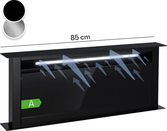 Royal Flush Eco Downdraft afzuigkap - 90 cm -Luchtafvoervermogen: max. 576 m³/h - Energie-efficiëntieklasse A+ - Touch-To-Slide bedieningspaneel - LED strip - Zwart