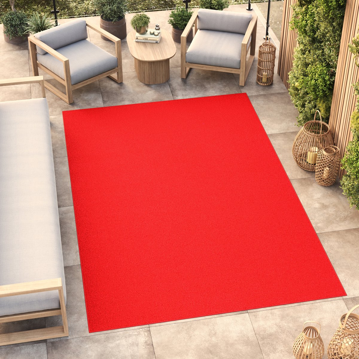 Tapiso Mono Vloerkleed Rood Binnen en Buiten Tapijt Maat- 200x300