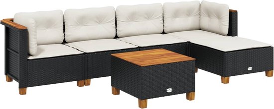 vidaXL - 6 pièces - Ensemble de salon - avec - coussins - poly - rotin - noir