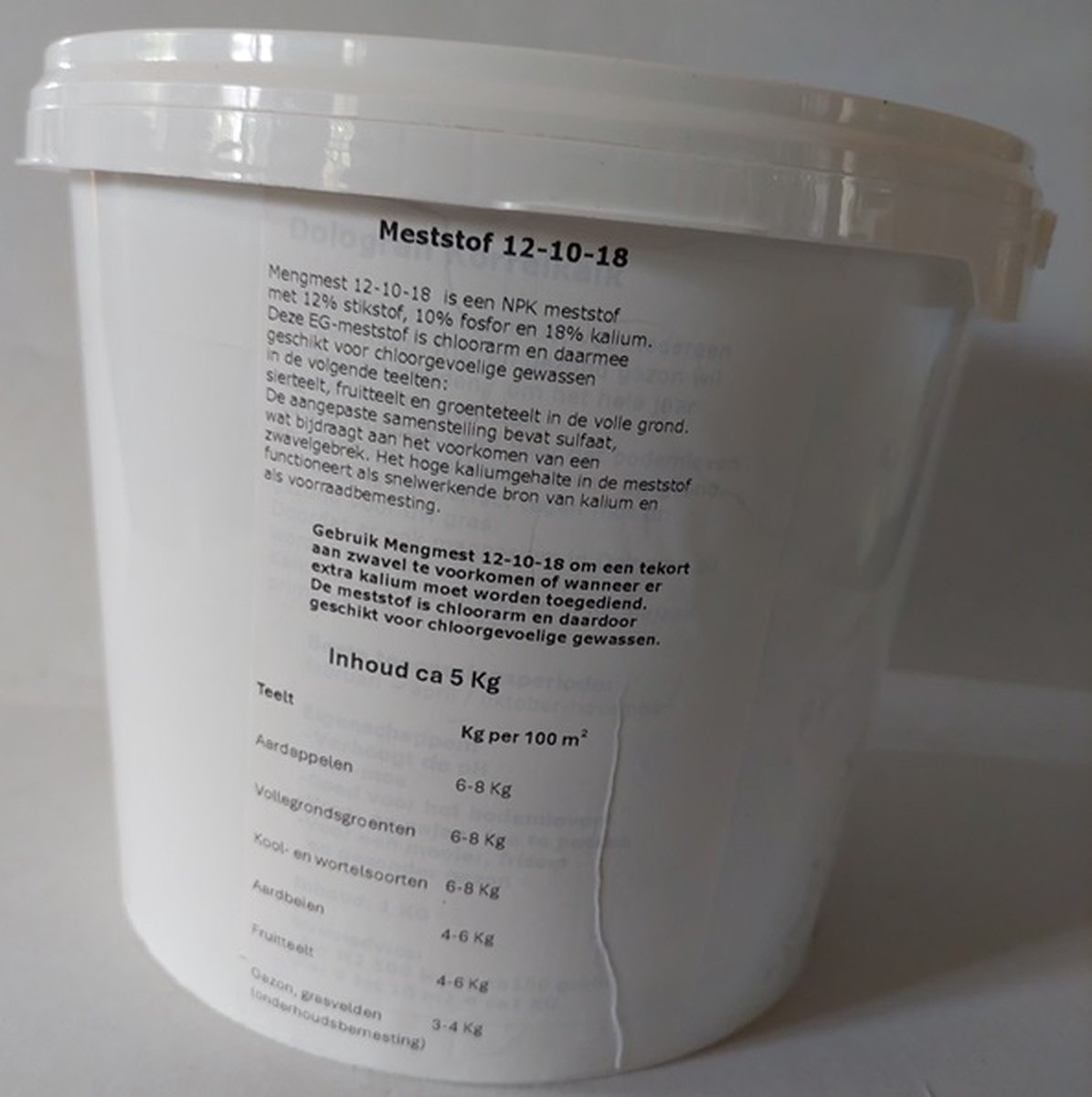Meststof chloorarm 12-10-18 ca 5 Kg in afsluitbare emmer