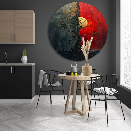 Tableau arbre - Panneau mural végétal - Décoration murale ronde Lune - Décoration murale rural - Tableau rond - Décoration murale chambre cercle mural forex 70x70 cm
