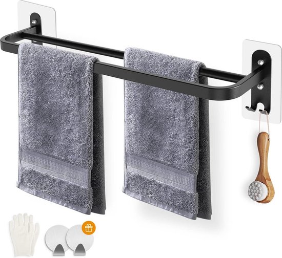 304 roestvrij stalen handdoekframe vierkante dubbele handdoek behuizing badkamer handdoek ophangen handdoekhouder badkamer hardware-50 cm - zwart