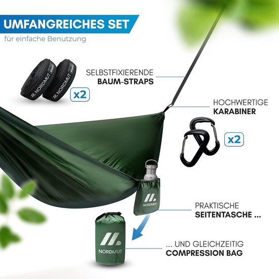 Hangmat van nylon parachutezijde voor camping outdoor survival strand en tuin - met bevestigingsset - maximale belastbaarheid 300 kg — afbeelding 5