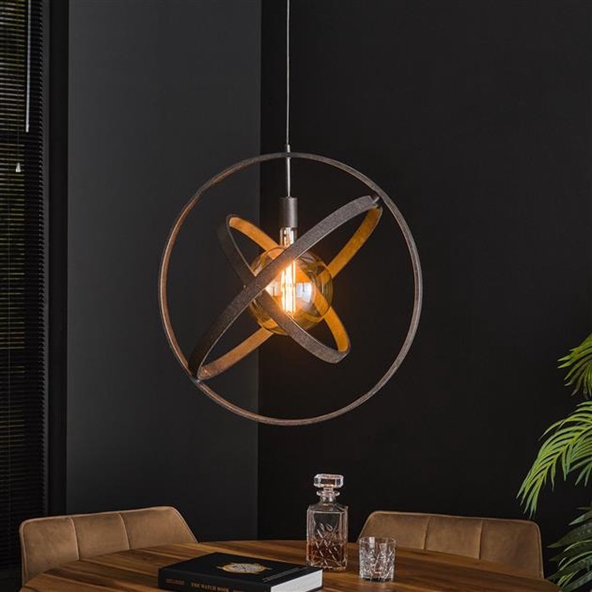 PS-Collection Galaxy 1L Hanglamp - 55x55x150 cm - Zwart - Metaal - hanglampen eetkamer, hanglamp zwart, hanglampen woonkamer, hanglamp slaapkamer, hanglamp kinderkamer, hanglamp rotan, hanglamp hout, hanglamp industrieel