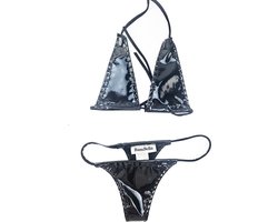 BamBella ® - Bikini string Datex Zwart (Mix Latex en stof) - Onesize - Super sexy dames ondergoed lingerie kleding zwart erotische zwem kleding