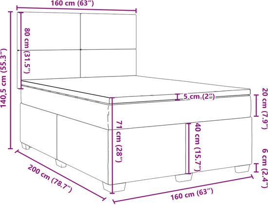 vidaXL - Sommier tapissier - avec - matelas - tissu - gris clair - 160x200 - cm