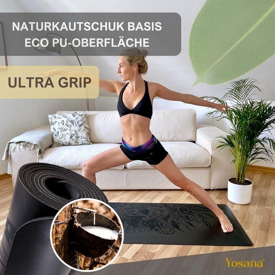 Natuurrubber yogamat - extreem antislip - ULTRA GRIP oppervlak - extra breed 68cm - inclusief draagriem - 183x68cm - 4mm dun - duurzaam eco materiaal Yoga mat van FLXBL — afbeelding 5