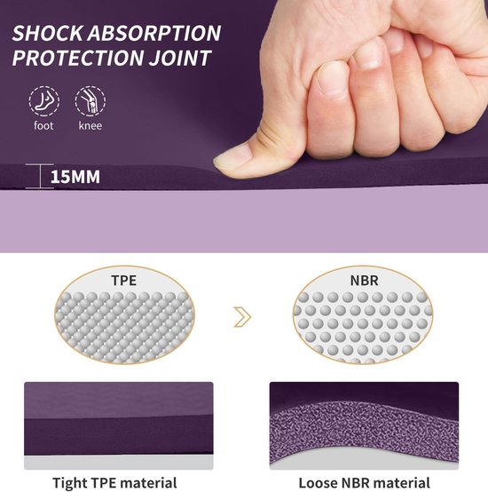 15mm dikke Anti-Slip Grote yogamat voor sportschool yoga pilates stretching - oefenmat voor vrouwen en mannen met draagtas en klittenband Yogamat — afbeelding 3