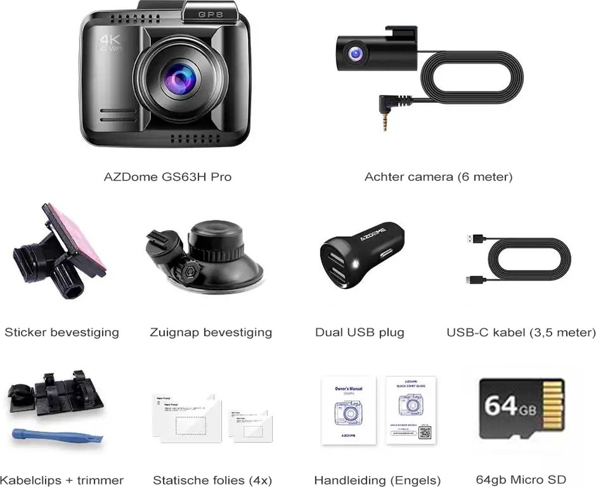AZDome GS63H Pro 2CH - Voor- en achtercamera dashcam thumbnail 2