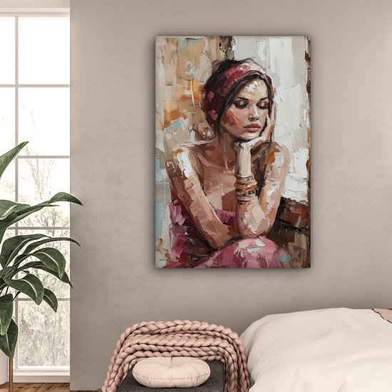 Canvas schilderij 80x120 cm - Wanddecoratie Vrouw - Verflook - Portret - Modern - Muurdecoratie woonkamer - Slaapkamer decoratie - Kamer accessoires - Schilderijen op canvas