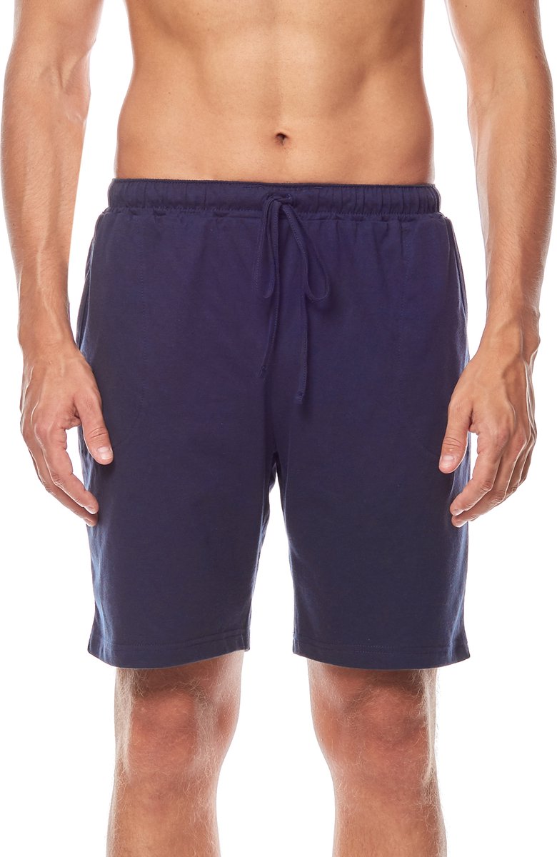 Timone TI-TI30-114-PP Heren Pajamabroek - kort - Pyjamashorts - met zakken - elastische tailleband met koord - 100% Katoen - Marineblauw - S