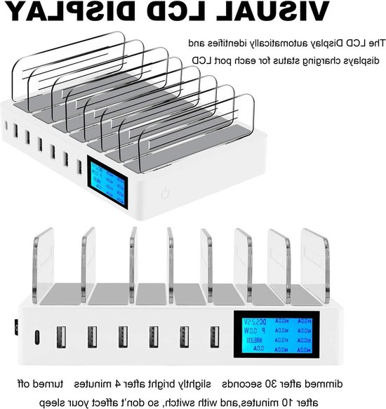 ORIEMAC Station de Charge USB 60W 8 Ports USB Charging Hub 12A avec