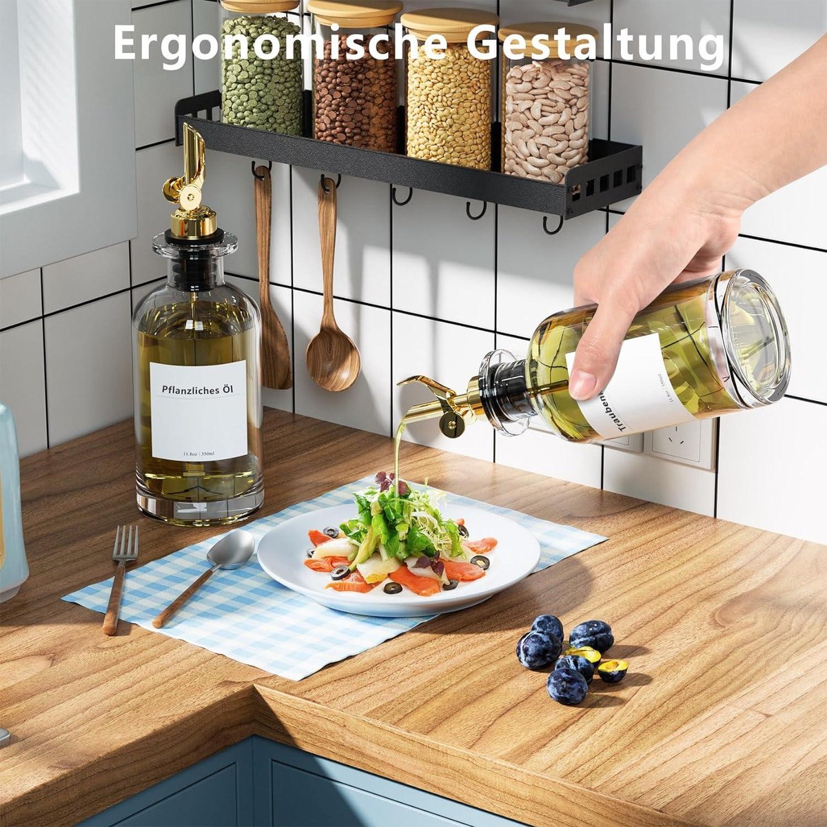 CHFUNE Siroop dispenser azijn en olieflessenset voor keuken, olijfolie