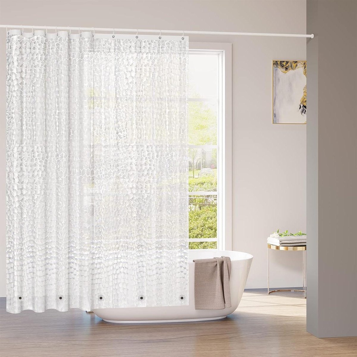 Douchegordijn 120 x 180 cm waterdicht schimmelwerend met gewichtmagneten- semi-transparant EVA badgordijn 02 mm- 3D-patroon- voor douche en bad Douchegordijn