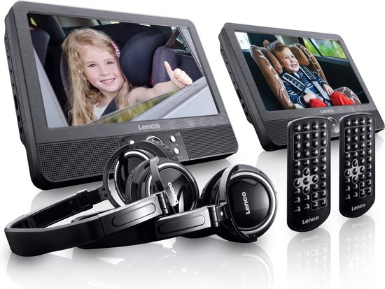Lenco DVP-939 - 2x9" Portable DVD speler met USB,SD, ingebouwde batterij, 2x hoofdtelefoon en 2x bracket - Zwart van Lenco — afbeelding 3