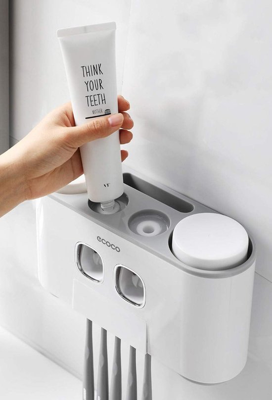 Tandenborstelhouder wandmontage met tandpasta-dispenser, elektrische tandenborstelhouderset voor badkamer, multifunctioneel badkameraccessoire met 6 borstelsleuven, lade, magnetische beker en