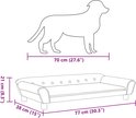 Dimensions d'un canapé pour chien rose avec silhouette de chien.