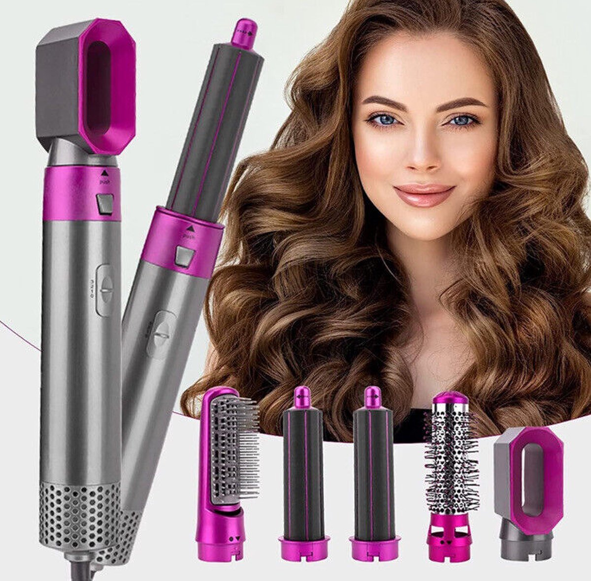 5 in 1 multistyler – Hairwrap – 2023 editie - Elektrische föhnborstel – Hetelucht Borstel – Roze/Grijs – Cadeautip – Air...