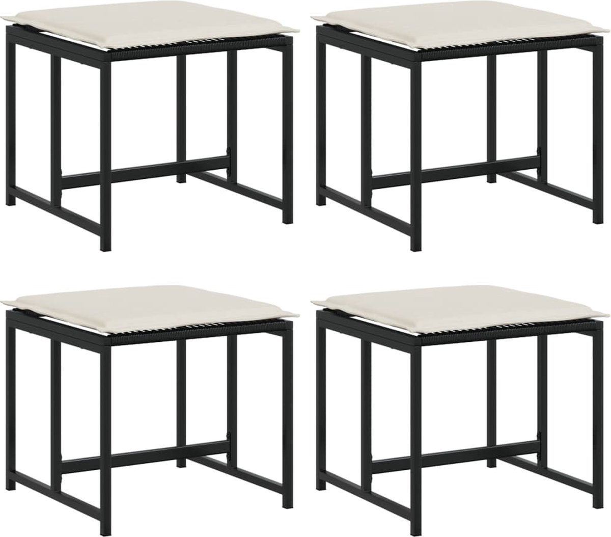 vidaXL Tuinkrukken - met - kussens - 4 - st - poly - rattan - zwart