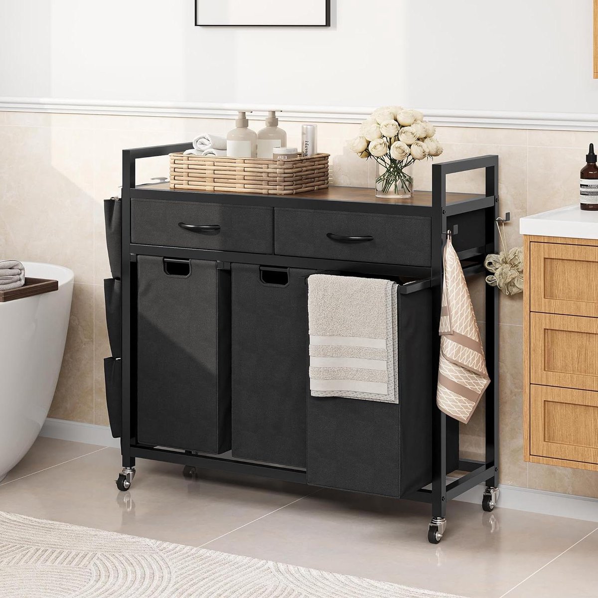 Goedkoopste Wassorteerder met 2 laden | Wasmand met 2 uittrekbare zakken voor wasruimte - slaapkamer - badkamer Wassorteerder