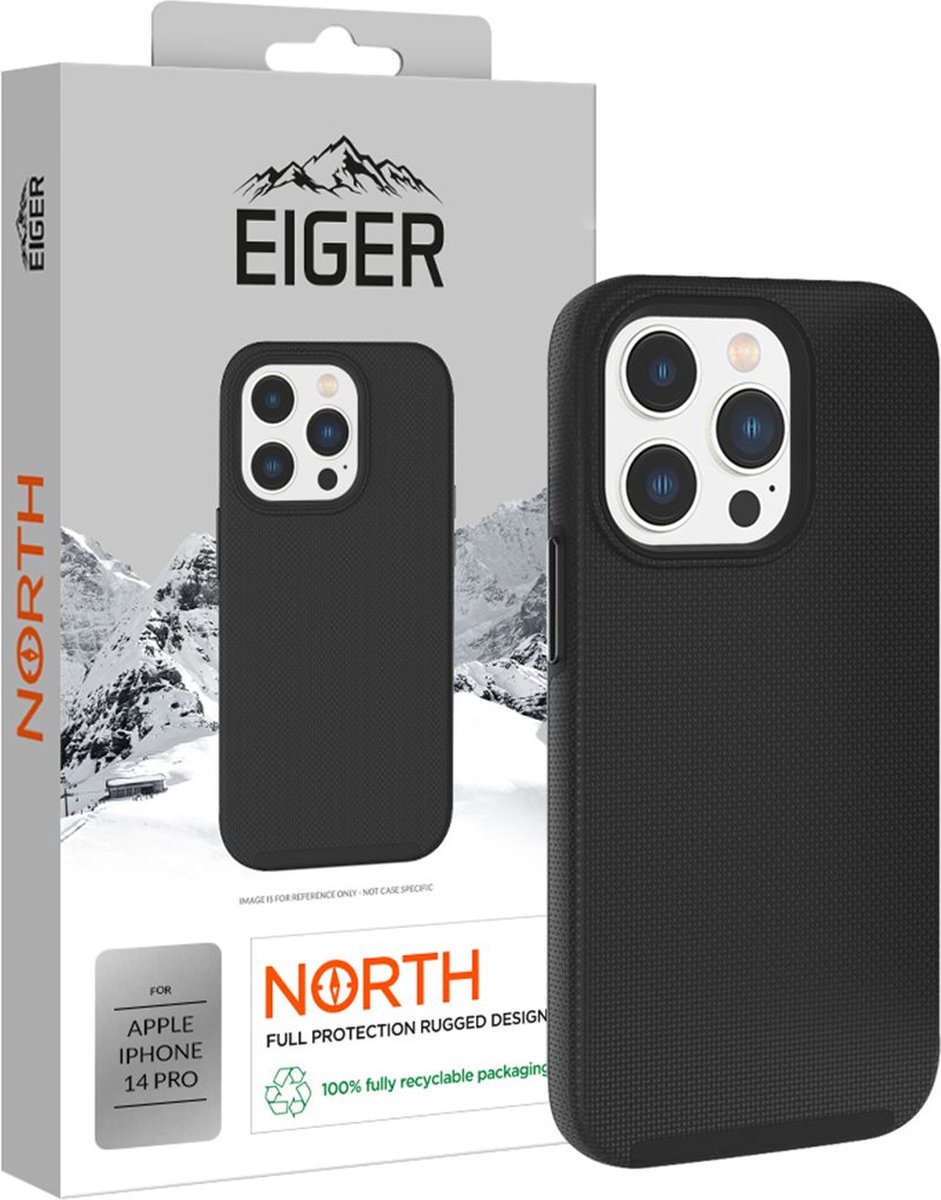 Eiger, Coque pour Geschikt voor Apple iPhone 14 Pro Rigide avec 2 Couches Ultra-Renforcée Anti-Chute 4M, Zwart